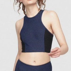 Outdoor Voices Athena crop top in two tone blue black